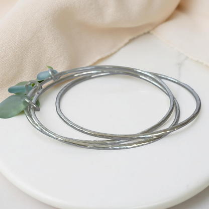 Silver Trio Interlinked Bangle With Sea Glass Charms - Silver Lines Jewellery