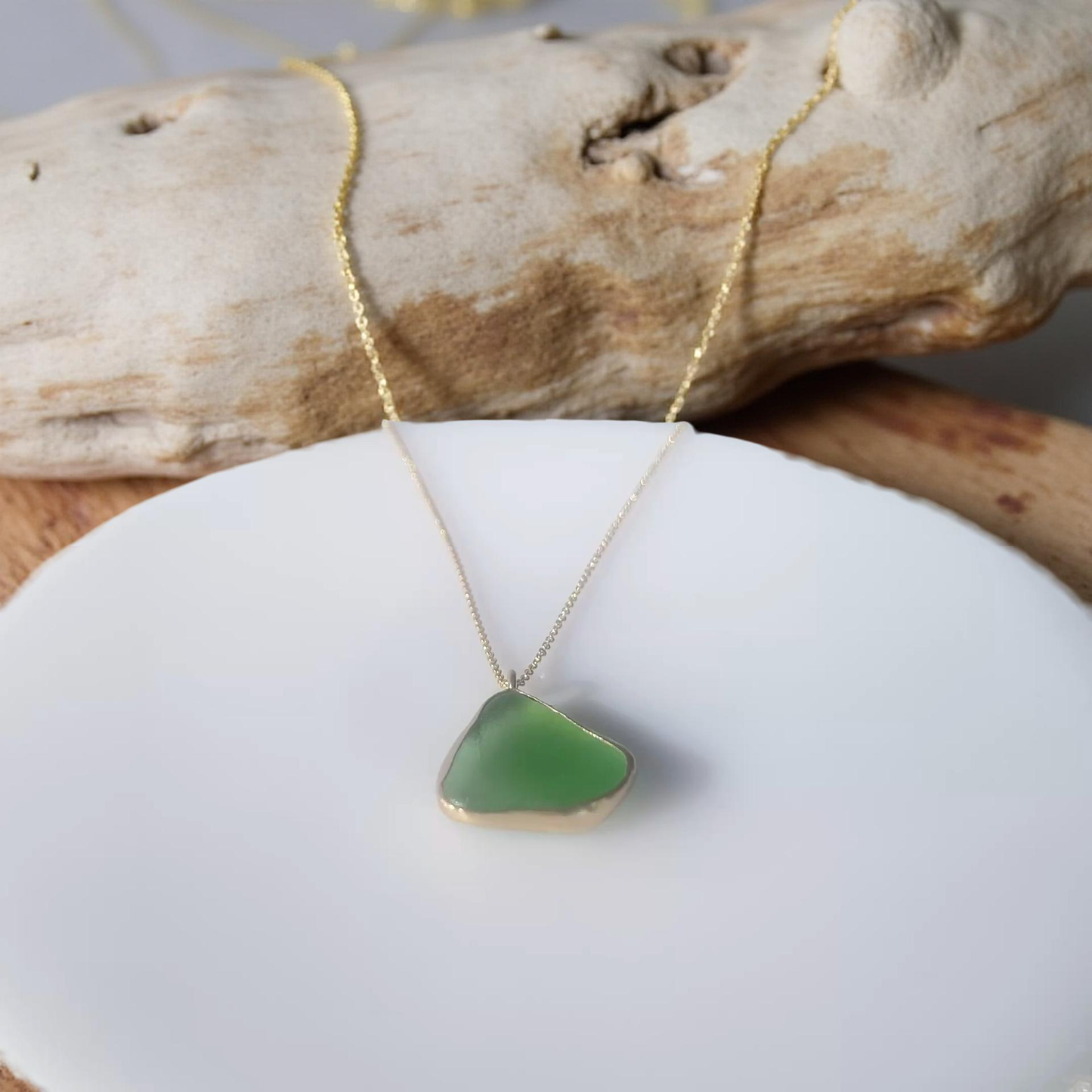 Gold Ocean Sea Glass Necklace