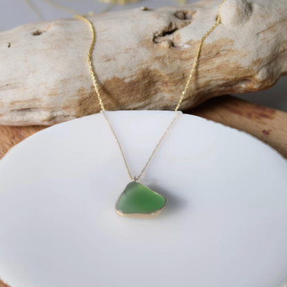 Gold Ocean Sea Glass Necklace