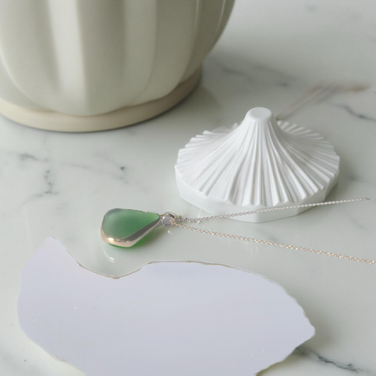 Gold Ocean Sea Glass Necklace