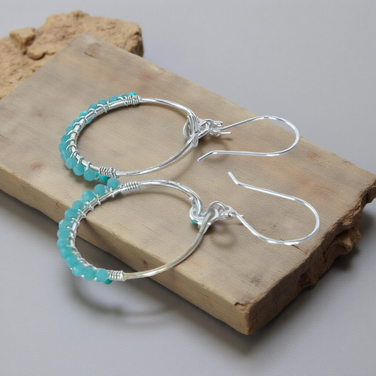 Amazonite Silver Hoop Earrings - Silver Lines Jewellery
