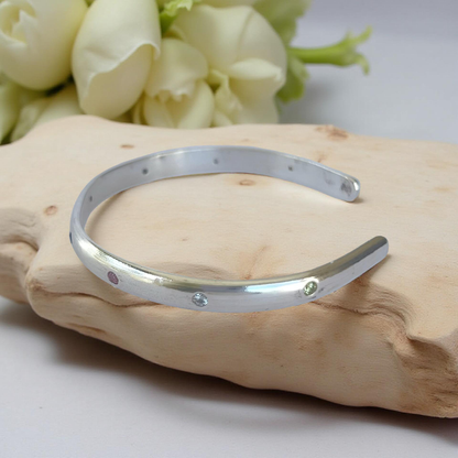 Artisan Silver Cuff with Zirconia - Silver Lines Jewellery