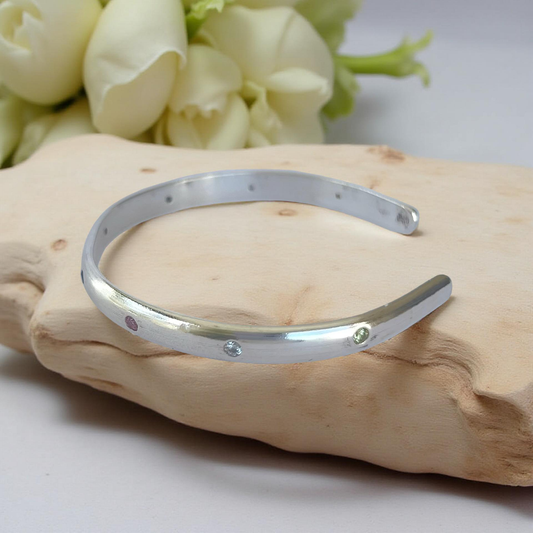 Artisan Silver Cuff with Zirconia - Silver Lines Jewellery