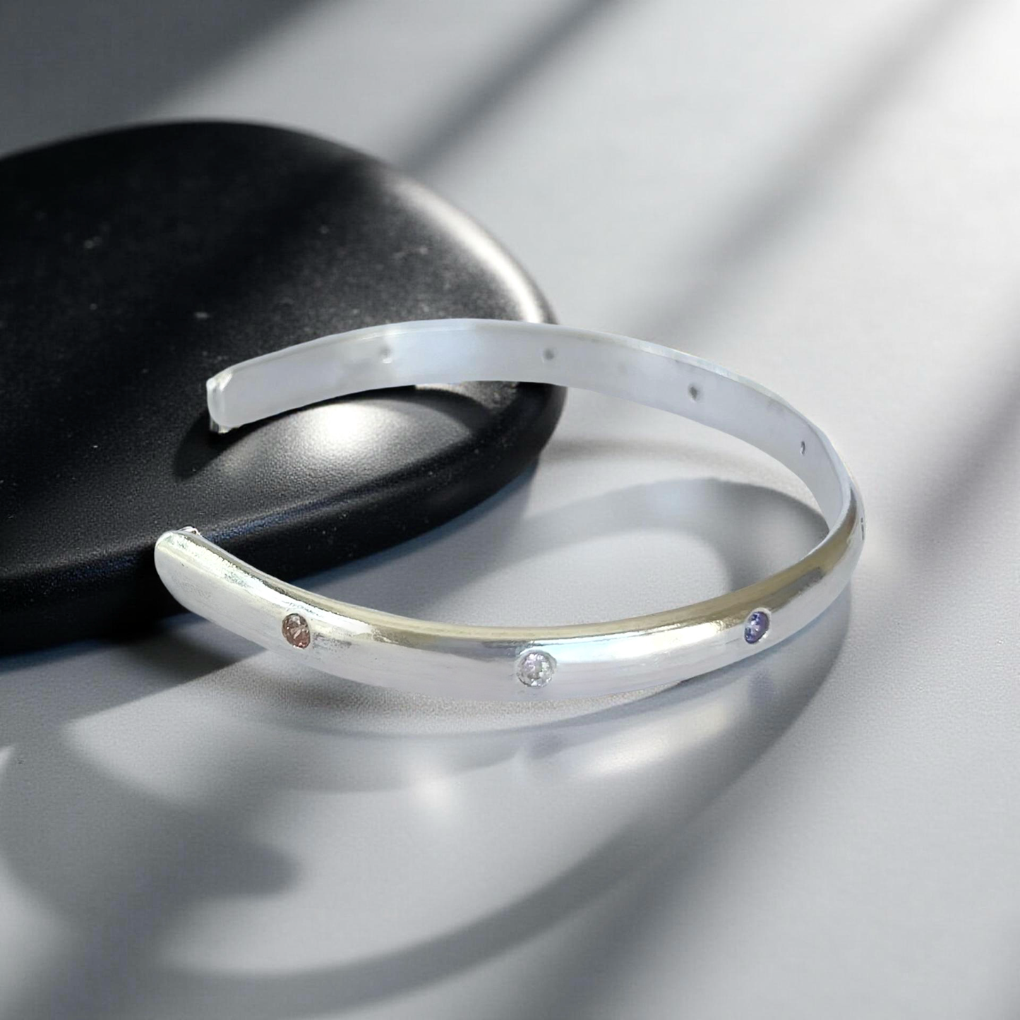 Artisan Silver Cuff with Zirconia - Silver Lines Jewellery