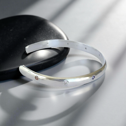 Artisan Silver Cuff with Zirconia - Silver Lines Jewellery