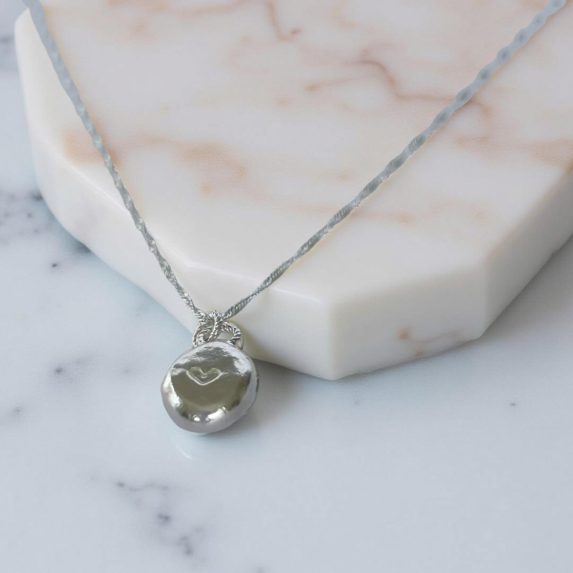Delicate Fine Silver Pebble Heart Pendant - Silver Lines Jewellery