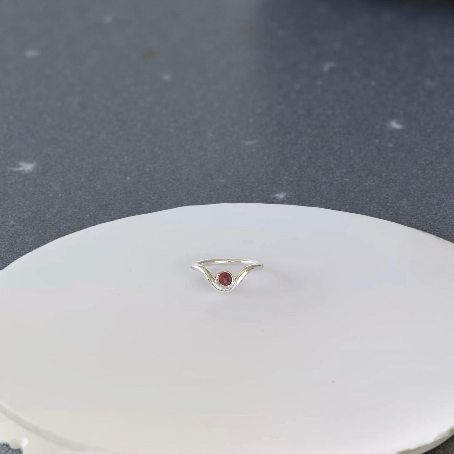 Artisan Garnet Wishbone Ring - Silver Lines Jewellery