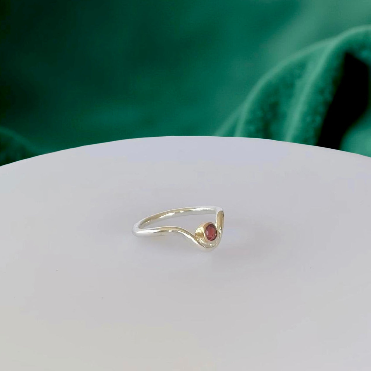 Artisan Garnet Wishbone Ring - Silver Lines Jewellery