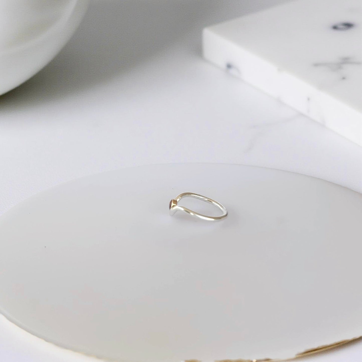 Artisan Garnet Wishbone Ring - Silver Lines Jewellery