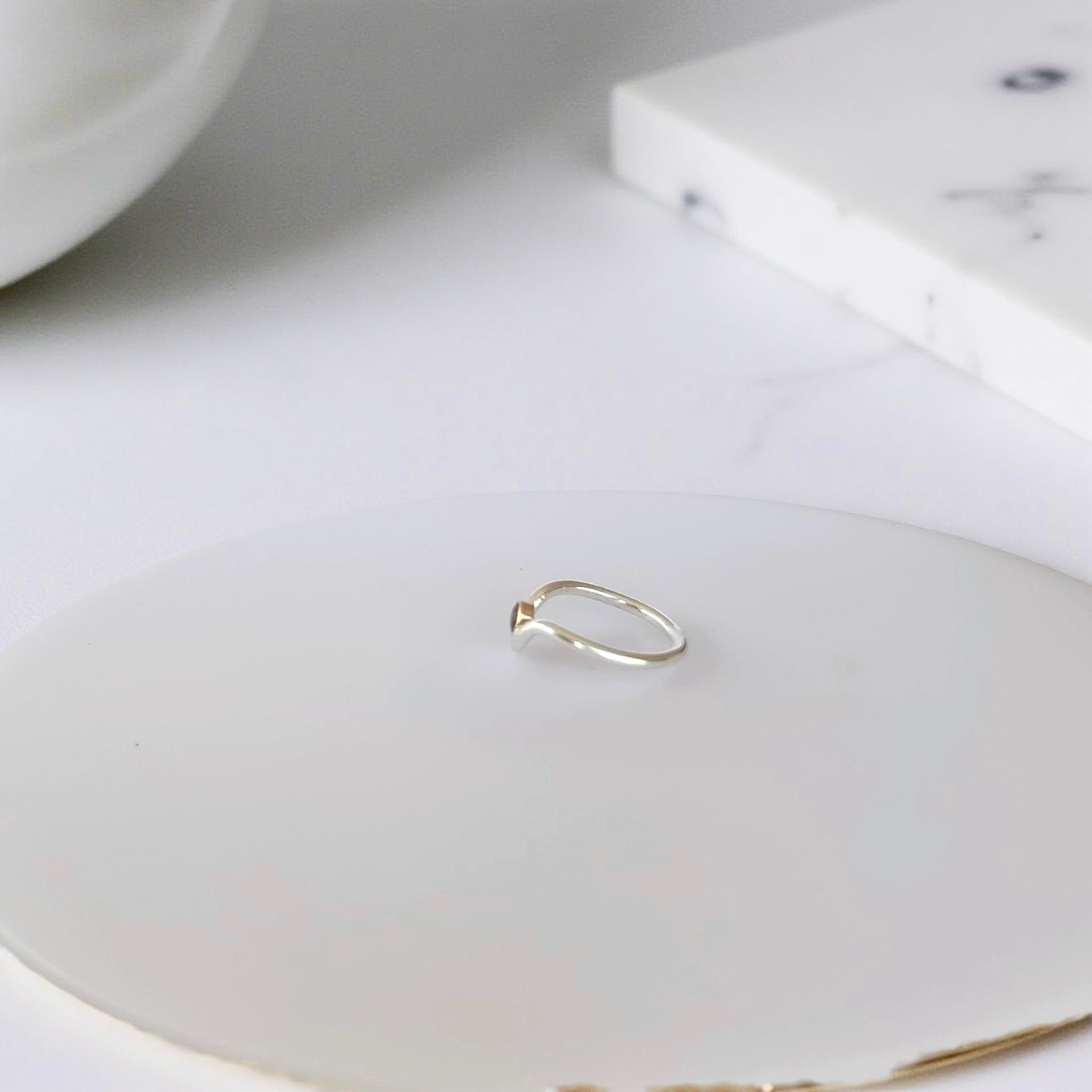 Artisan Garnet Wishbone Ring - Silver Lines Jewellery