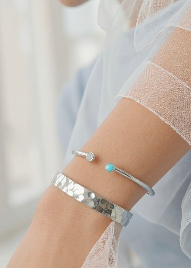 Sterling Silver Cuff with Gemstones - Silver Lines Jewellery