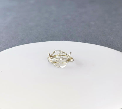 Silver & Gold Wave Ring with Diamonds and Garnets - Silver Lines Jewellery