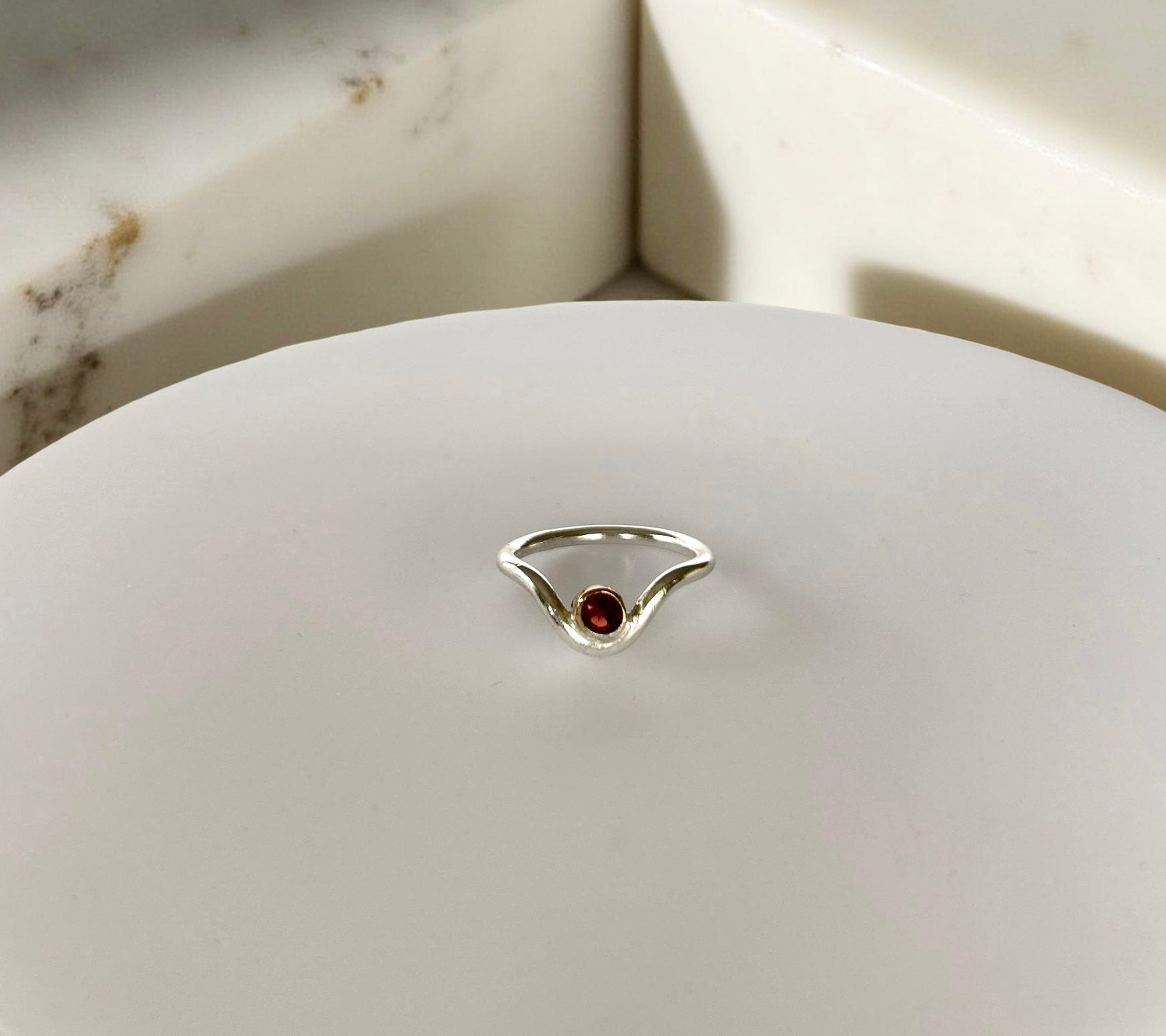 Artisan Garnet Wishbone Ring - Silver Lines Jewellery