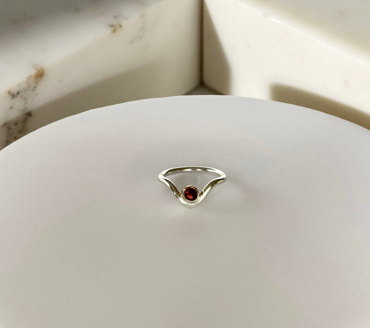Artisan Garnet Wishbone Ring - Silver Lines Jewellery