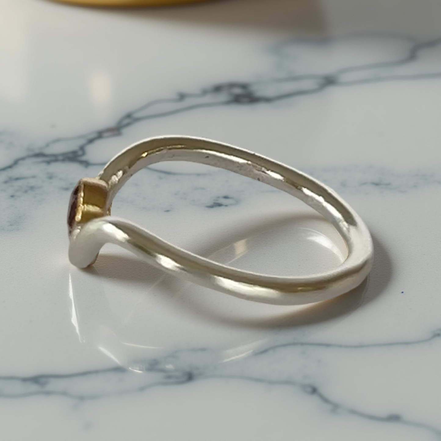 Artisan Garnet Wishbone Ring - Silver Lines Jewellery