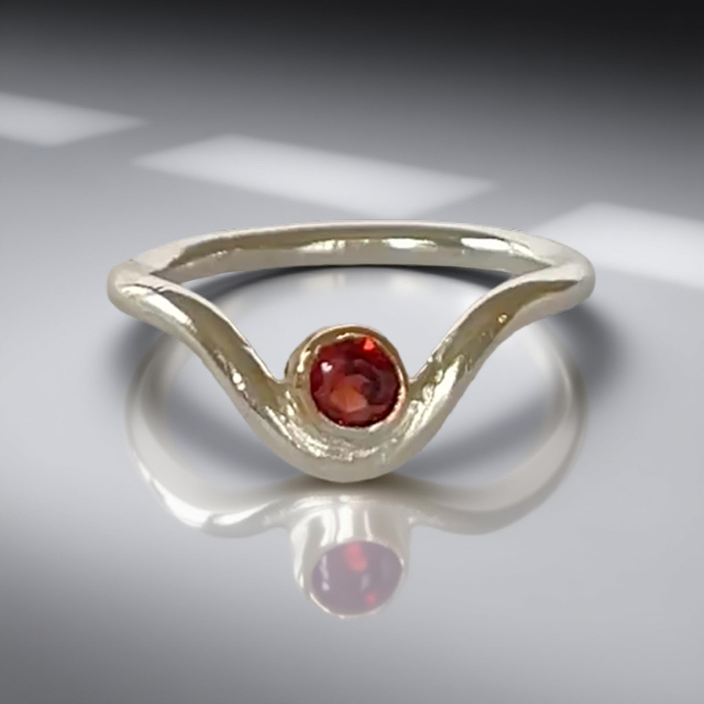 Artisan Garnet Wishbone Ring - Silver Lines Jewellery