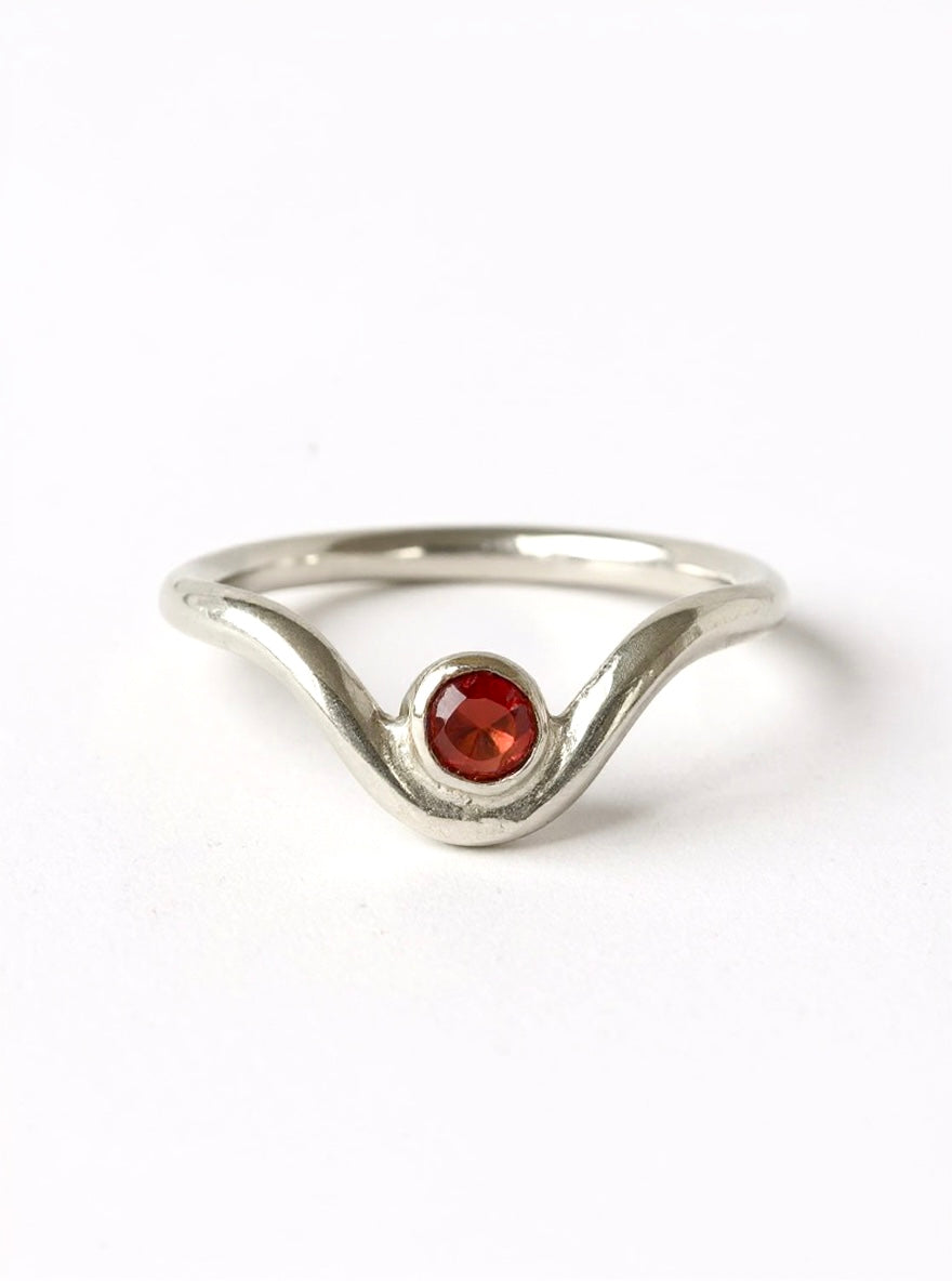 Artisan Garnet Wishbone Ring - Silver Lines Jewellery