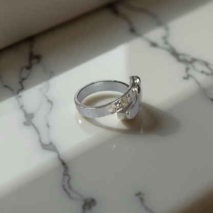 Sterling Silver Recycled Wrap Ring with Ruby & Emerald - Silver Lines Jewellery