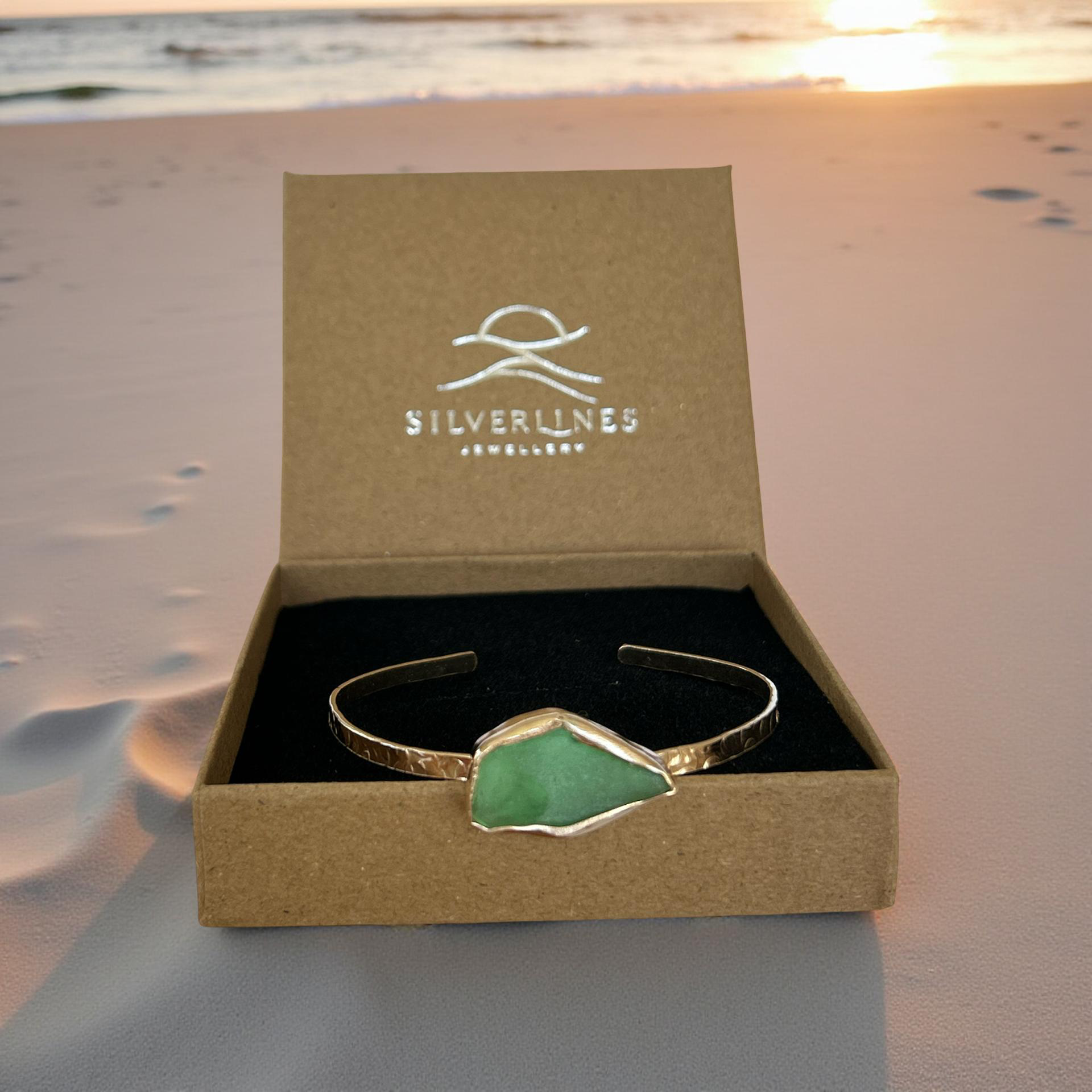 Gold Sea Glass Cuff - Silver Lines Jewellery