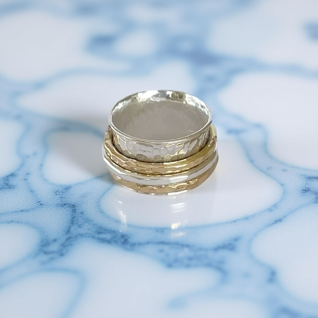 Silver Spinner Ring With Gold And Silver Spinners - Silver Lines Jewellery