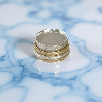 Silver Spinner Ring With Gold And Silver Spinners - Silver Lines Jewellery