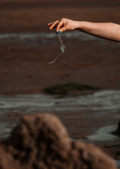 Bohemian  Silver Sea Glass Bracelet with sea Charm - Silver Lines Jewellery