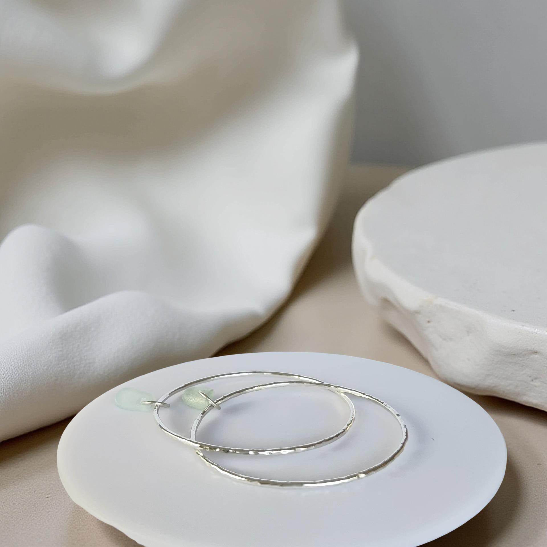 Silver Trio Interlinked Bangle With Sea Glass Charms - Silver Lines Jewellery