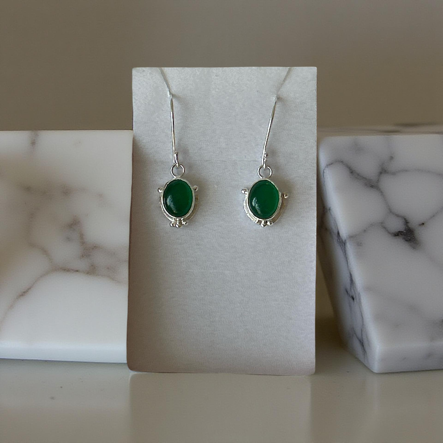 Sea Whisper Green Agate Silver Earrings