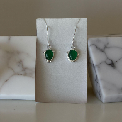Sea Whisper Green Agate Silver Earrings