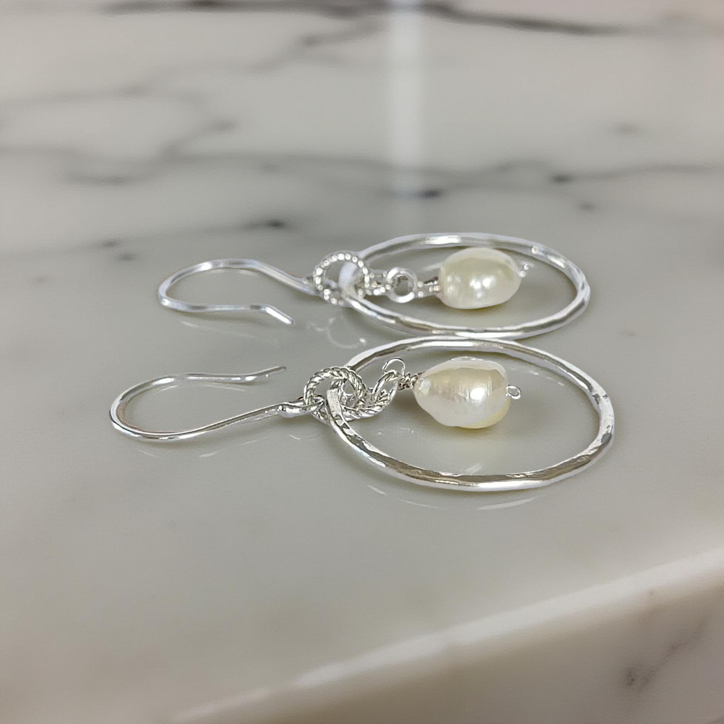 Silver Hoop Earrings  With Pearls