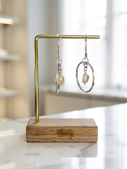 Silver Hoop Earrings  With Pearls