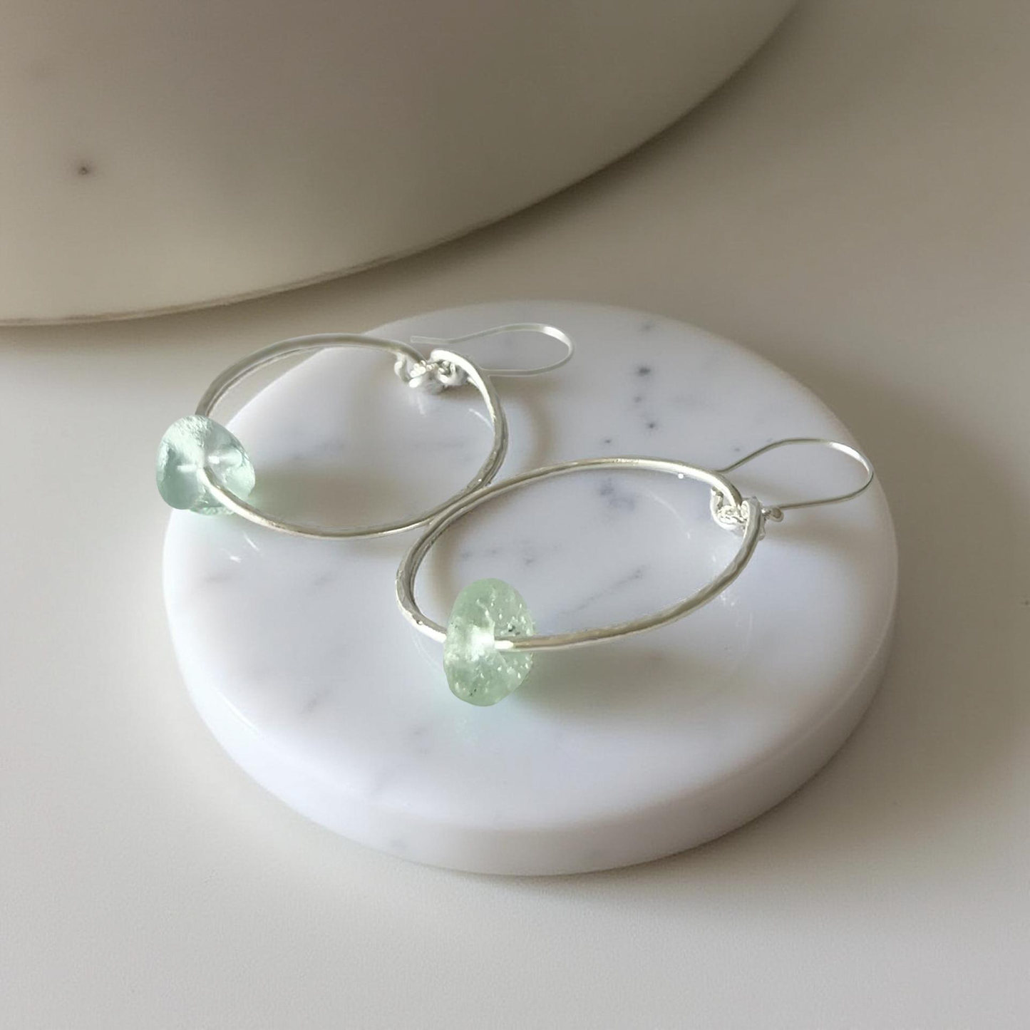 Silver Sea Glass Hoop Earrings - SilverLines Jeweller