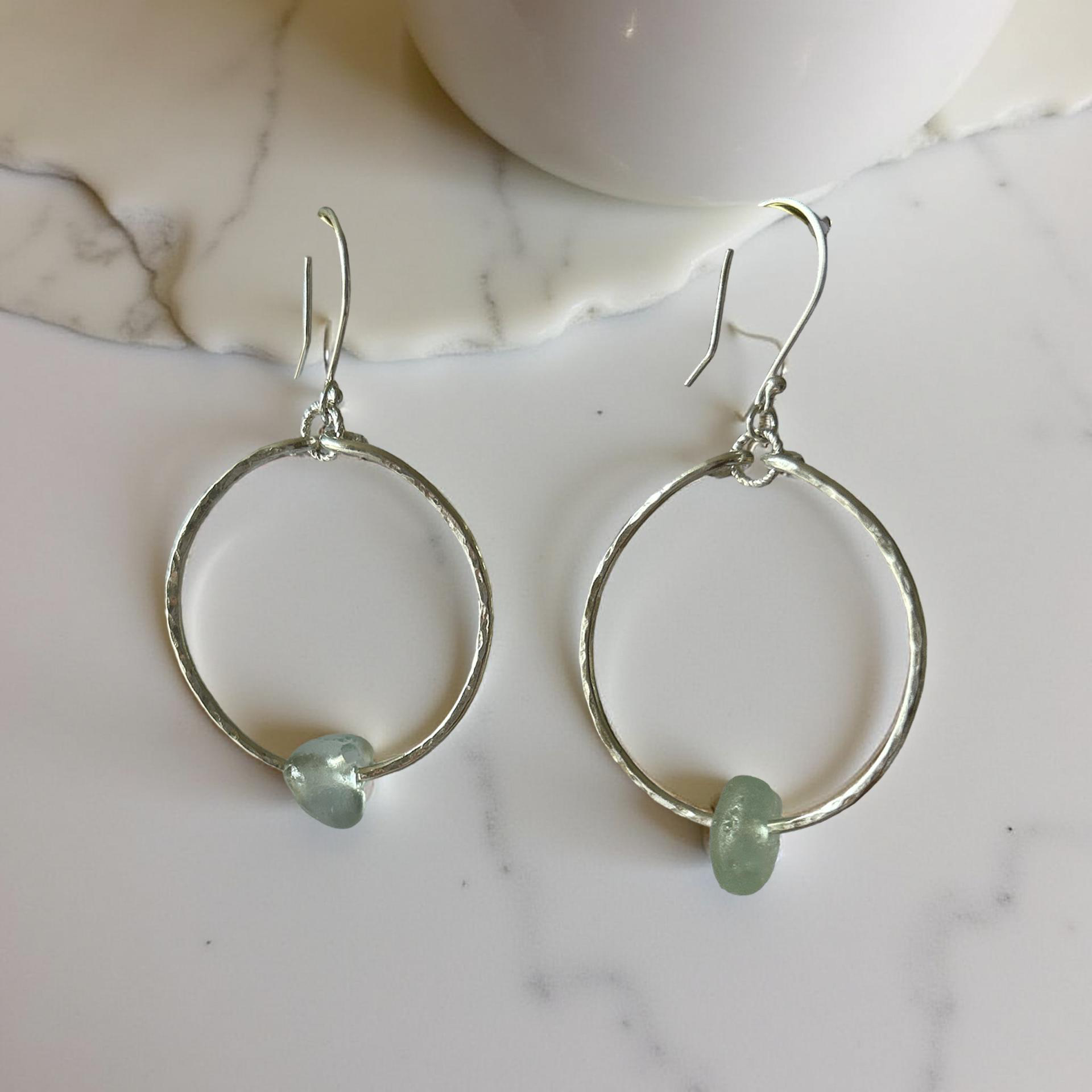 Silver Sea Glass Hoop Earrings - SilverLines Jeweller