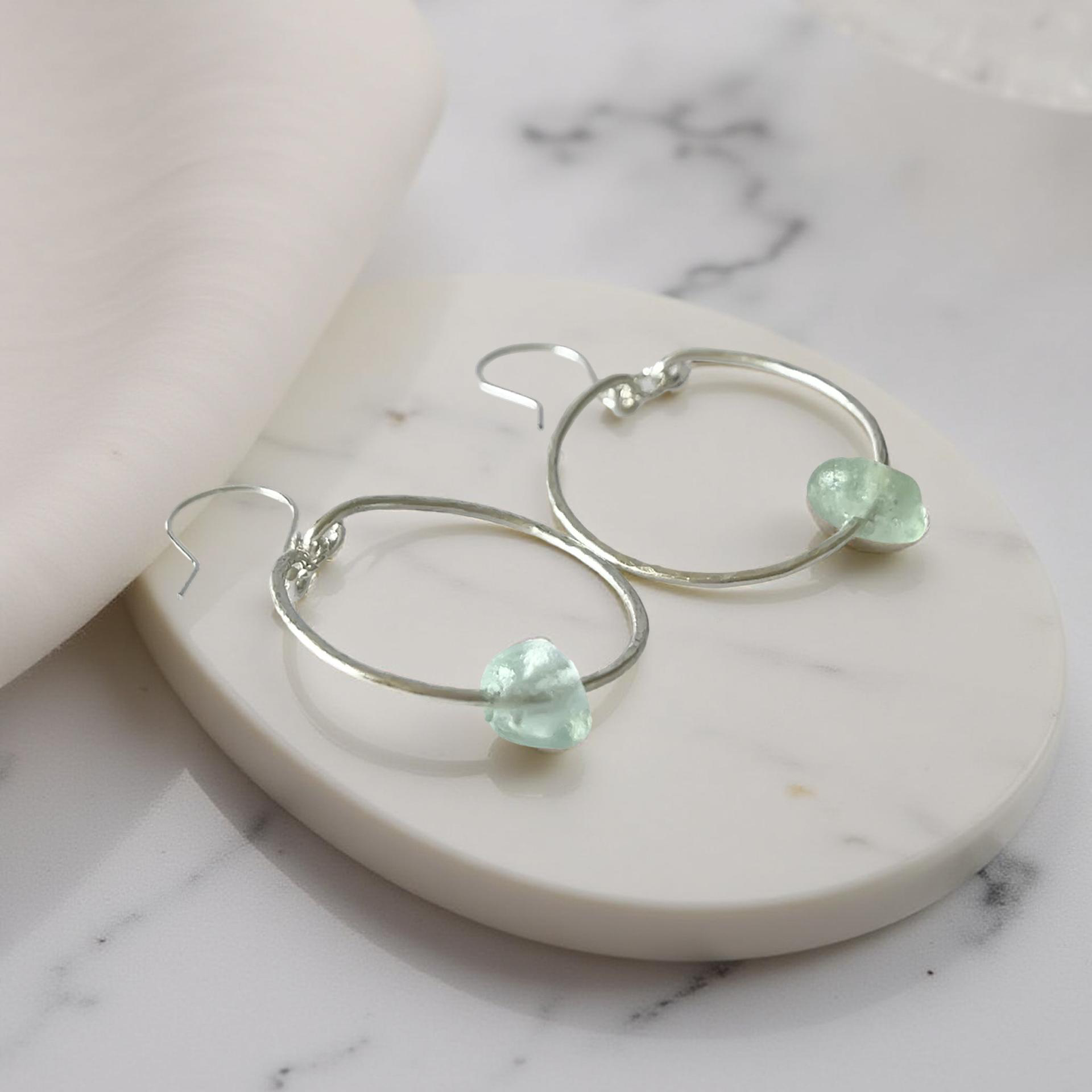 Silver Sea Glass Hoop Earrings - SilverLines Jeweller