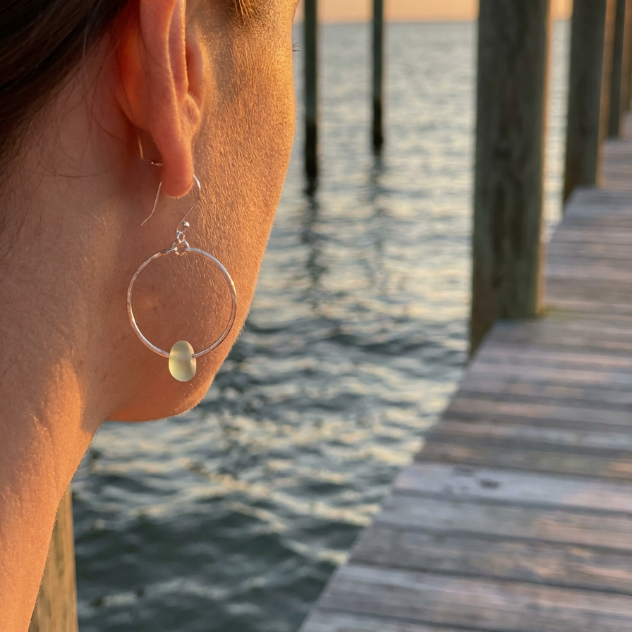 Silver Sea Glass Hoop Earrings