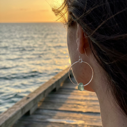Silver Sea Glass Hoop Earrings