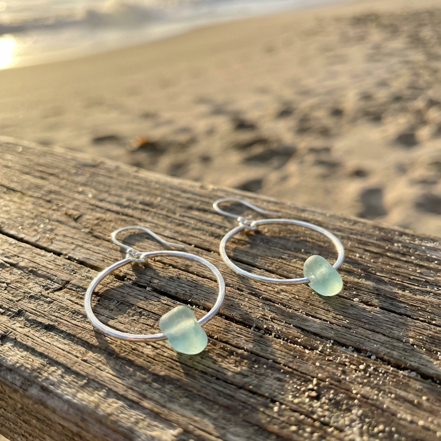 Silver Sea Glass Hoop Earrings - SilverLines Jeweller