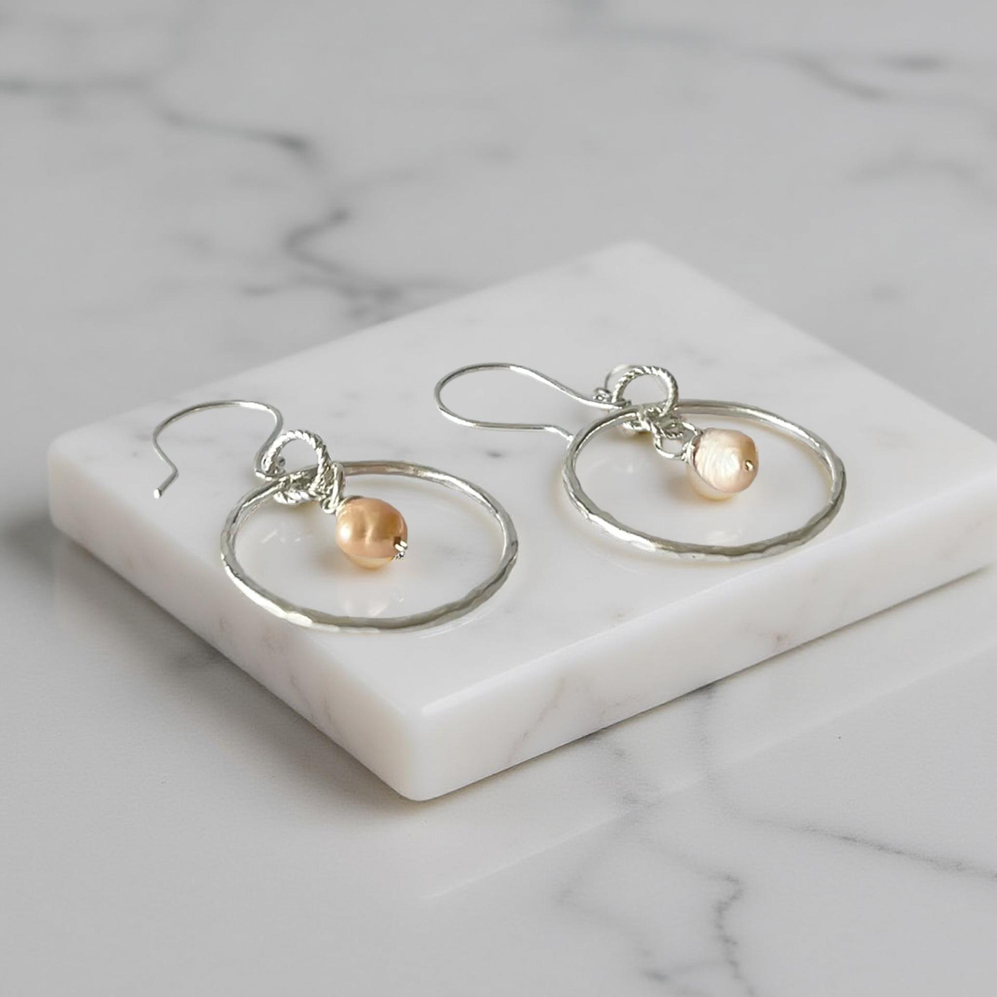 Silver Pearl  Hoop Earrings