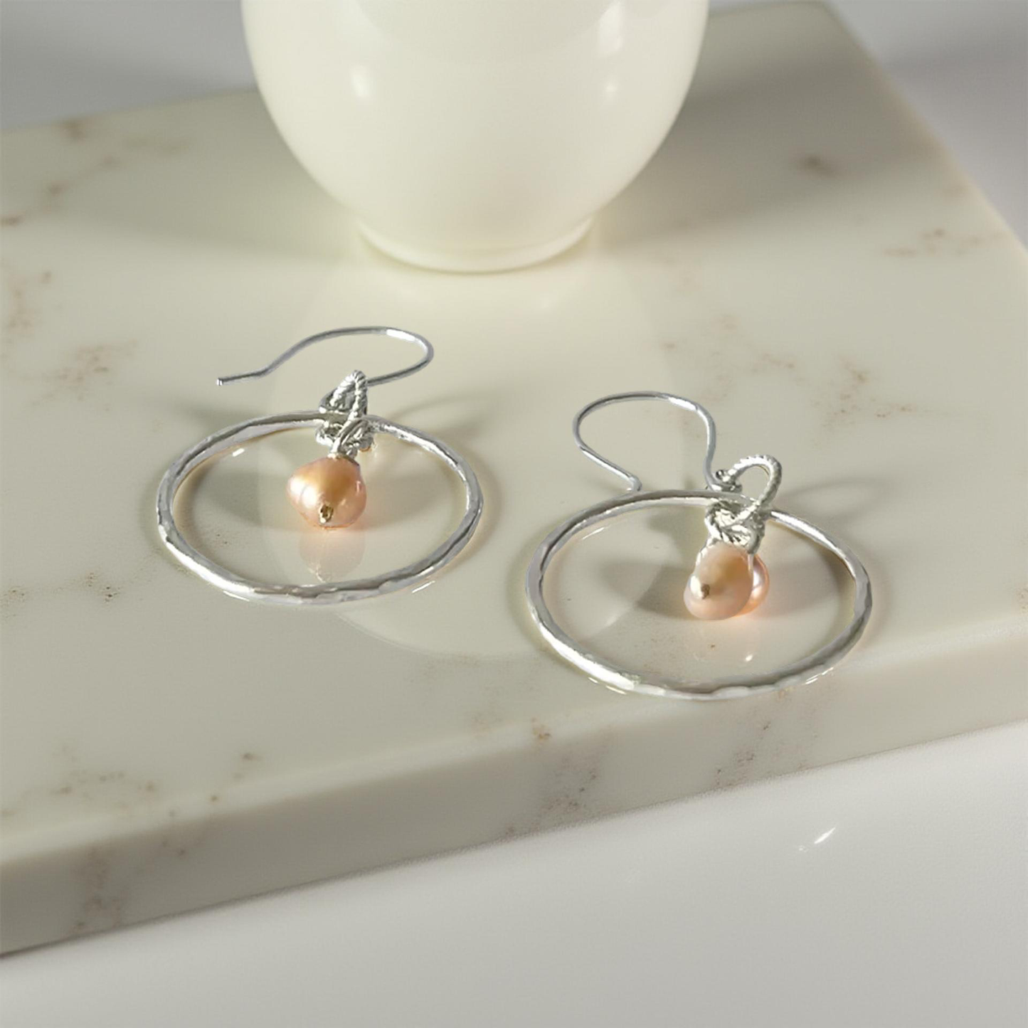 Silver Pearl  Hoop Earrings