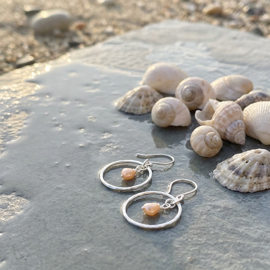 Silver Pearl  Hoop Earrings