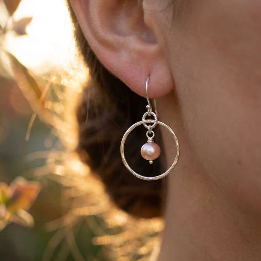 Silver Pearl  Hoop Earrings