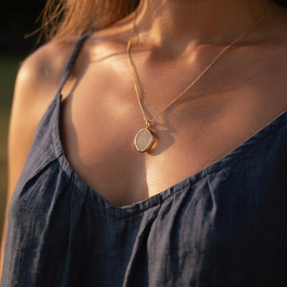Gold Ocean Sea Glass Necklace - Silver Lines Jewellery