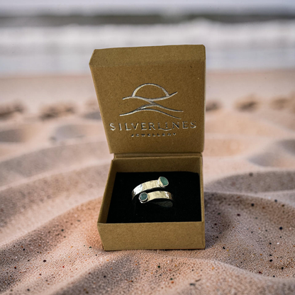 Blue Tide Sea Glass & Topaz Ring - SilverLines Jewellery
