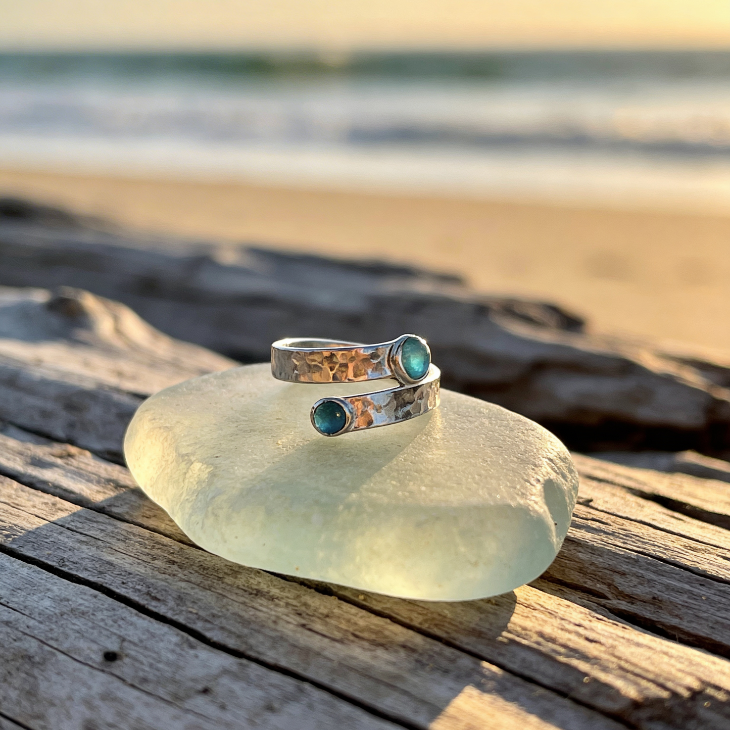 Blue Tide Sea Glass & Topaz Ring - SilverLines Jewellery