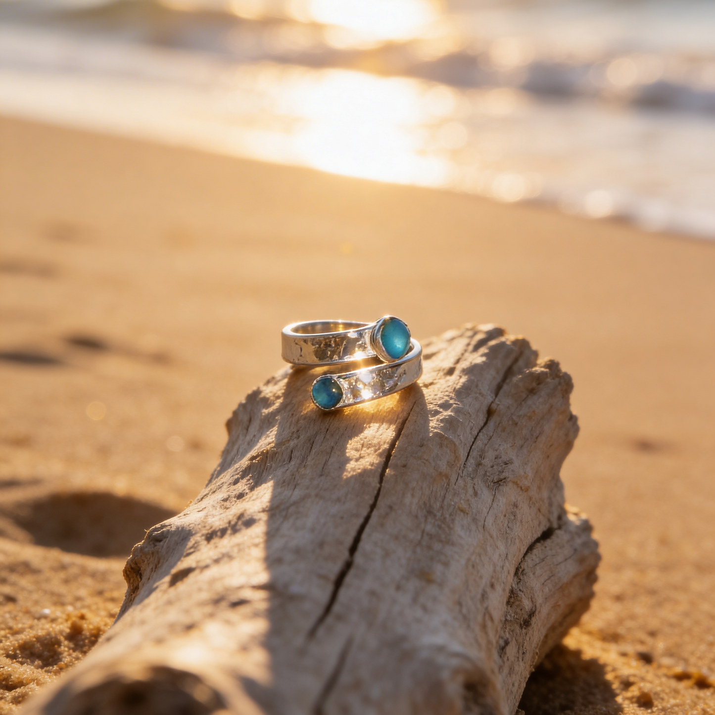 Blue Tide Sea Glass & Topaz Ring - SilverLines Jewellery