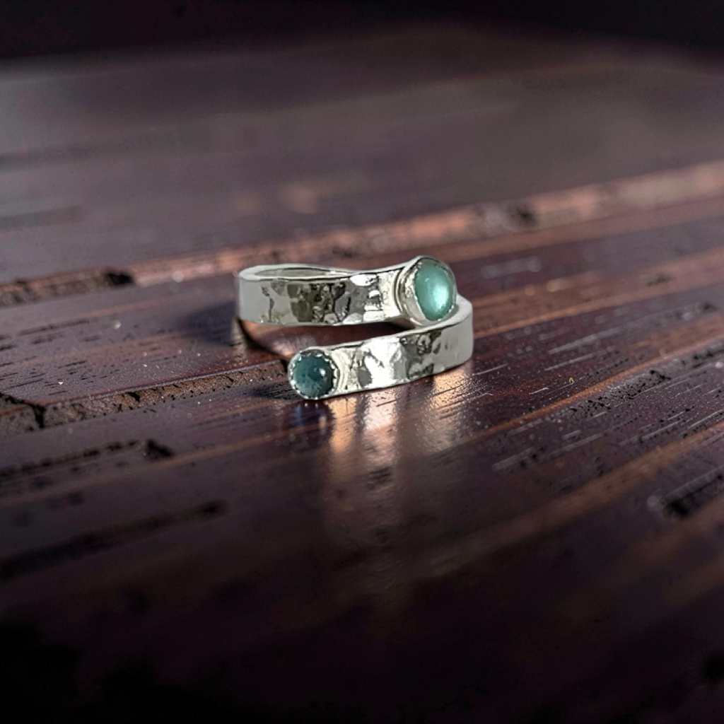 Blue Tide Sea Glass & Topaz Ring - SilverLines Jewellery