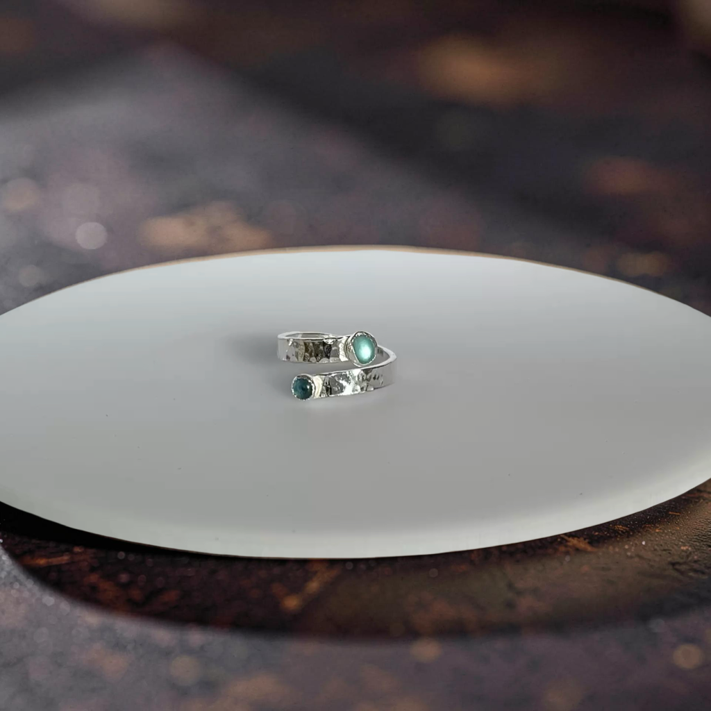 Blue Tide Sea Glass & Topaz Ring - Silver Lines Jewellery