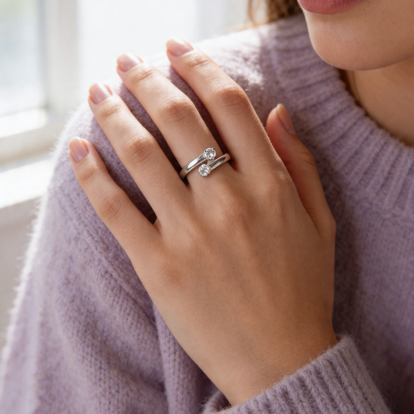 Dainty White Topaz Sterling Silver Wrap Ring - Silver Lines Jewellery