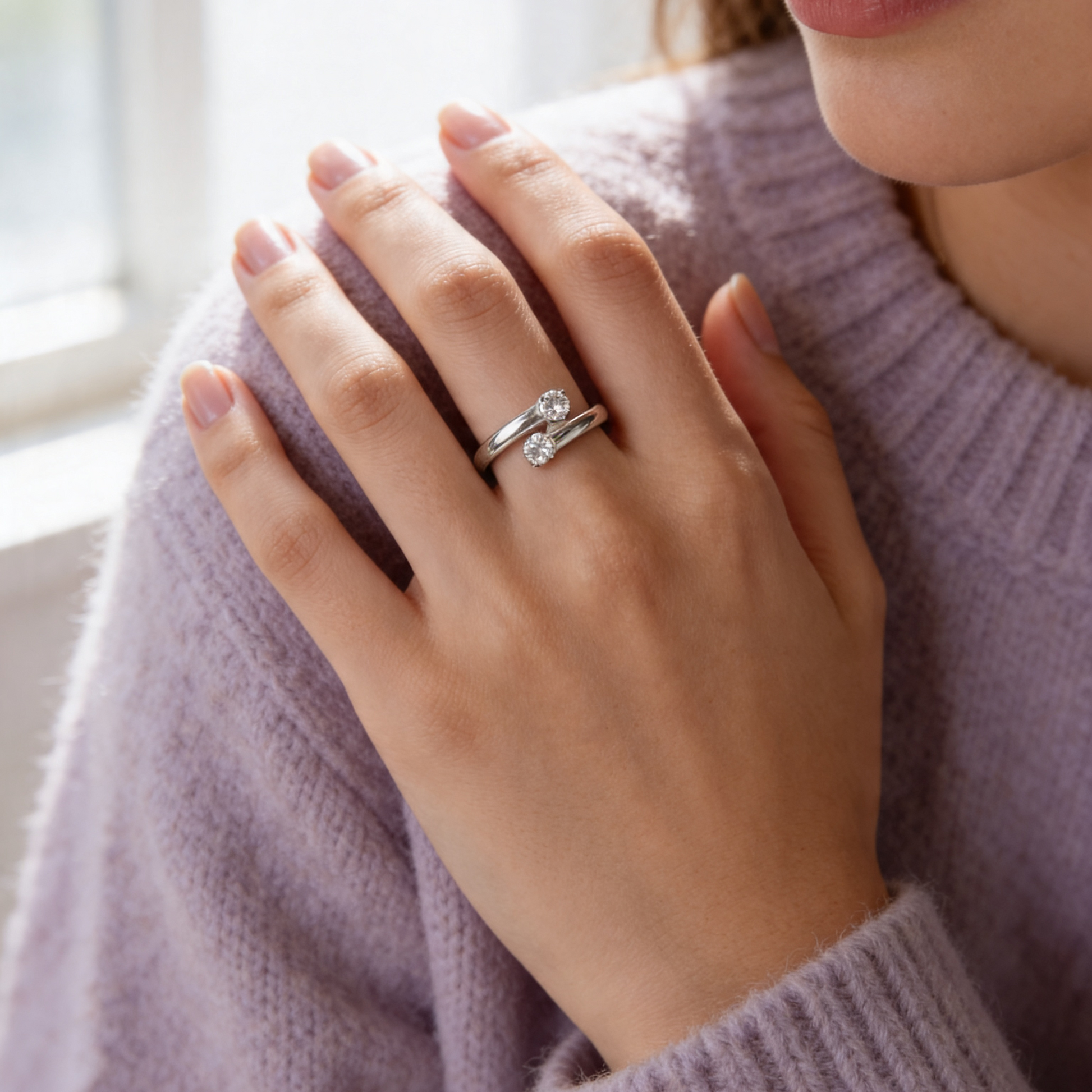 Dainty White Topaz Sterling Silver Wrap Ring - Silver Lines Jewellery