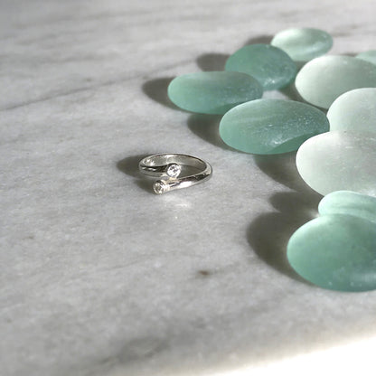 Dainty White Topaz Sterling Silver Wrap Ring - Silver Lines Jewellery